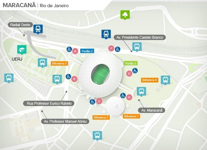 Ramani ya uwanja wa Maracanã accès
